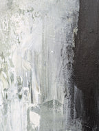 The image is an abstract painting with a mix of white and black colors, creating a sense of depth and texture. The painting appears to be a collage of multiple images, with the black and white color scheme adding a dramatic effect to the overall composition.
