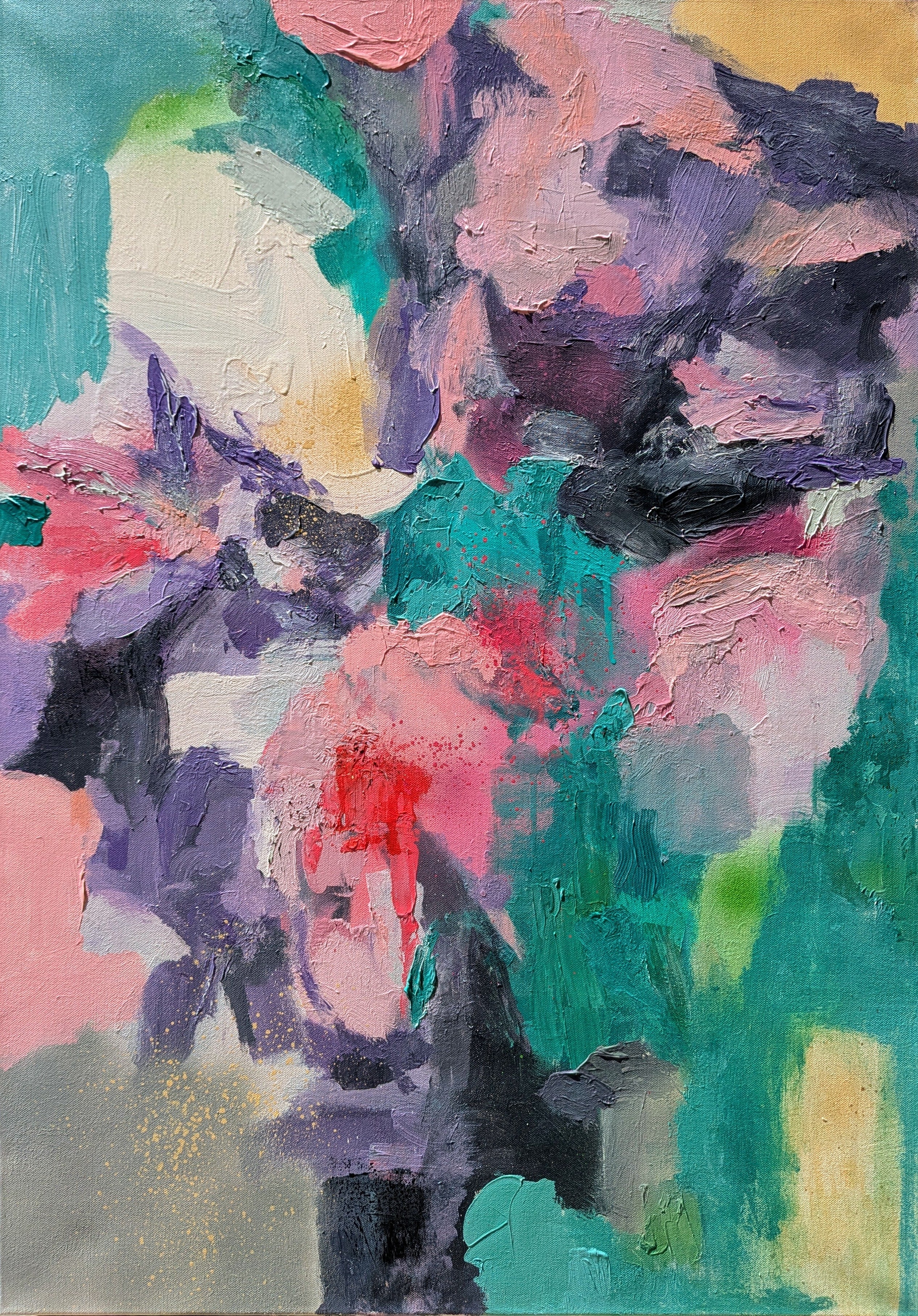 Abstract painting with vibrant colors and textured brushstrokes