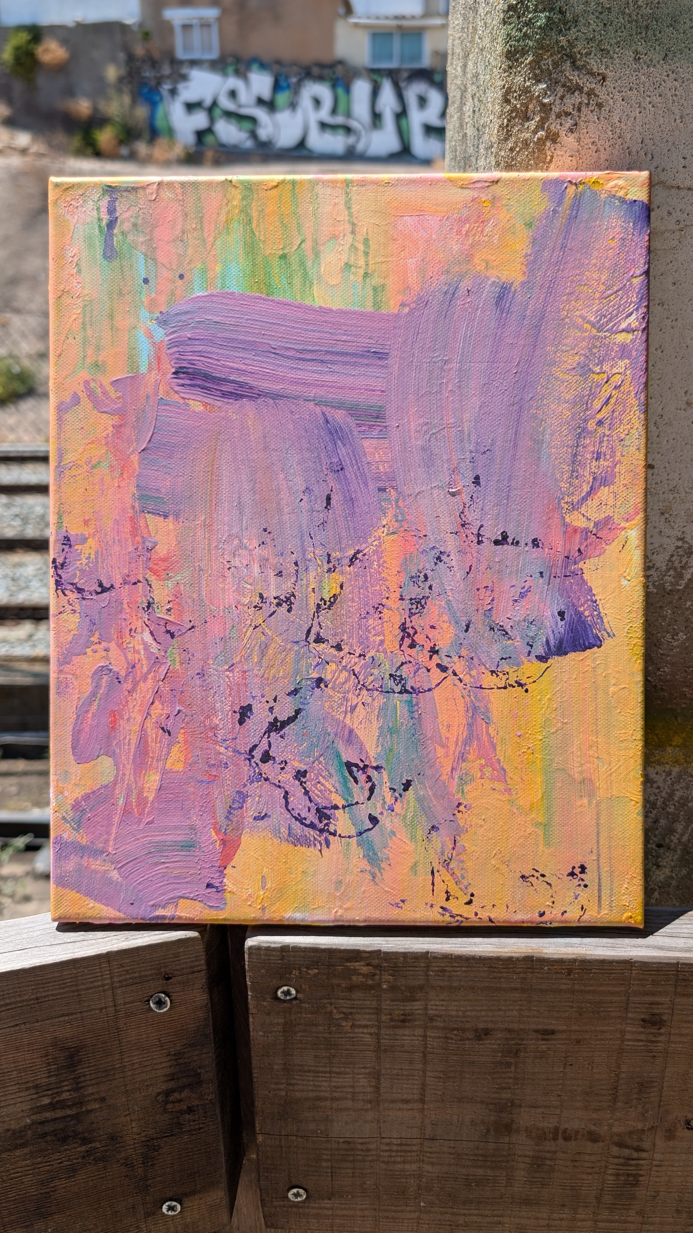Drive — abstract acrylic painting on canvas, pastel lavender and peach