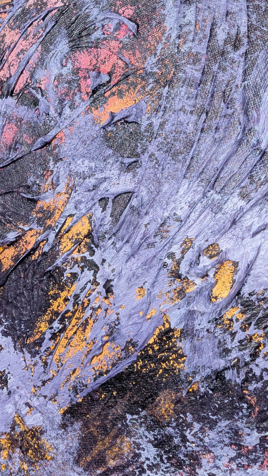 Textures — heavily textured abstract acrylic painting, framed, purple gold pink