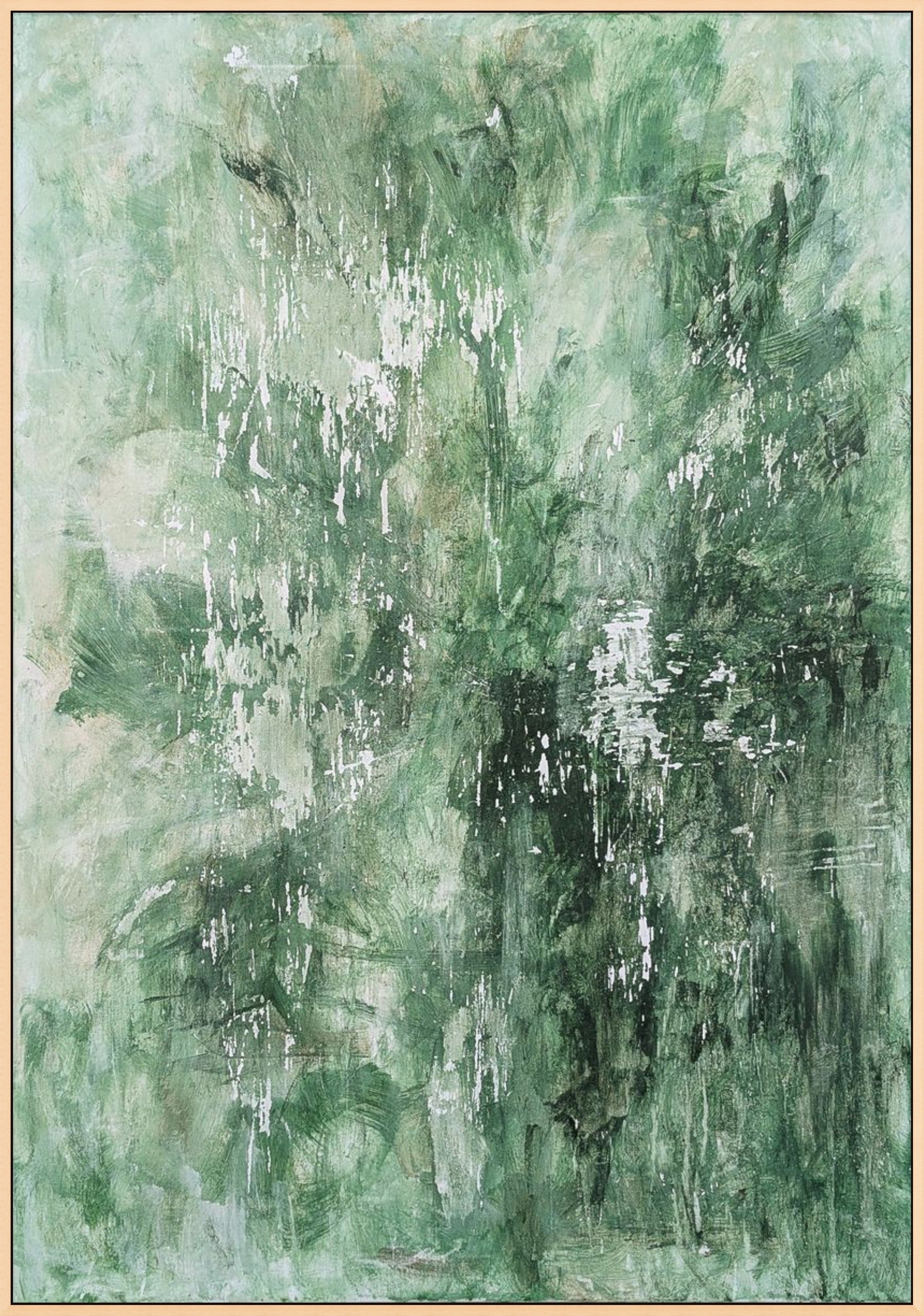Abstract art with green and black brush strokes